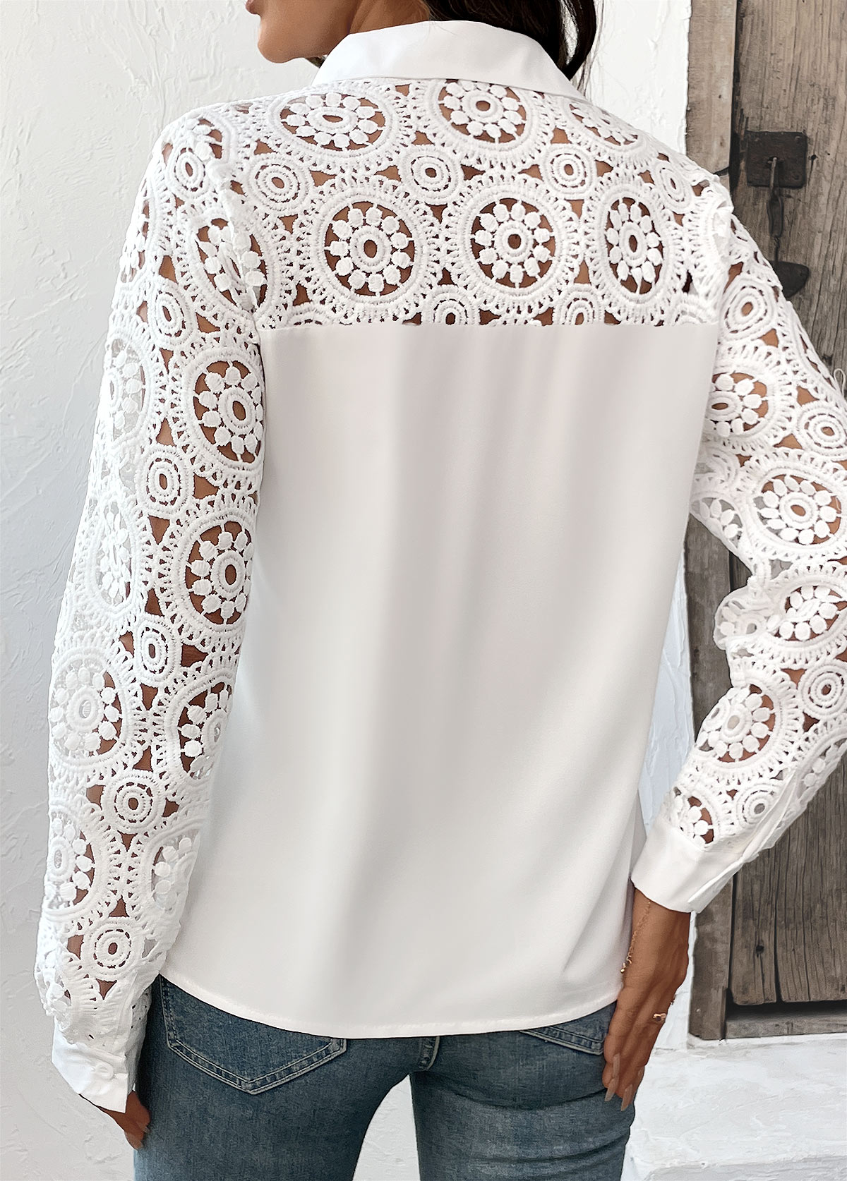 White Hollowedout Button Long Sleeve Shirt | picture 