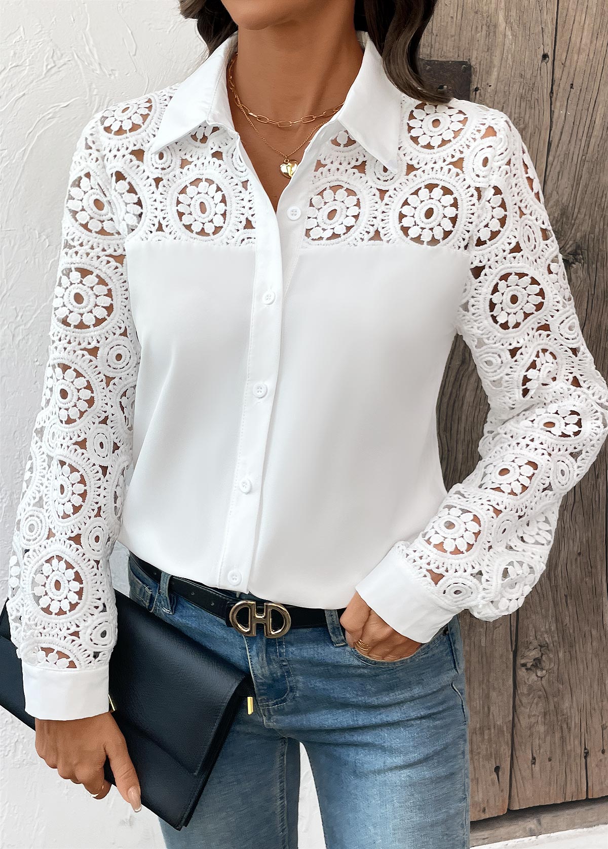 White Hollowedout Button Long Sleeve Shirt | picture 