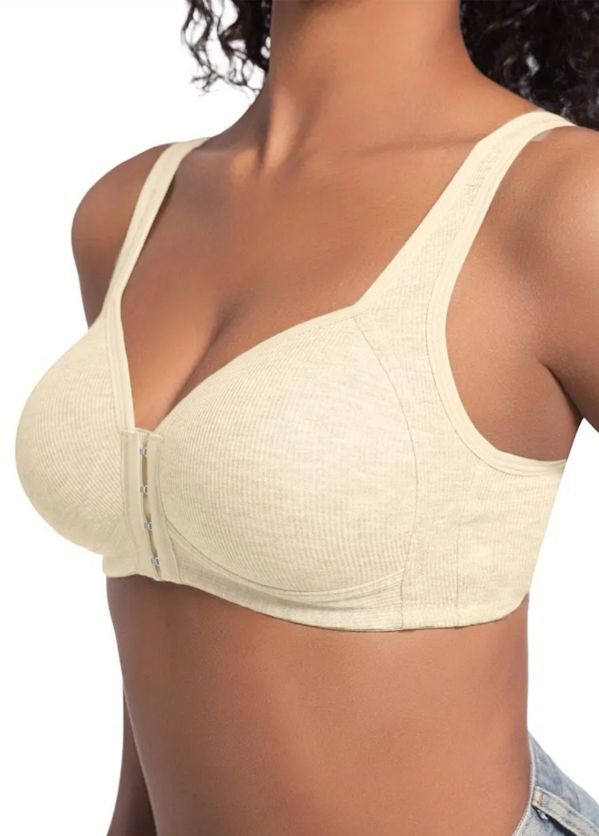 Skin Color V Neck Detail Bra | picture 