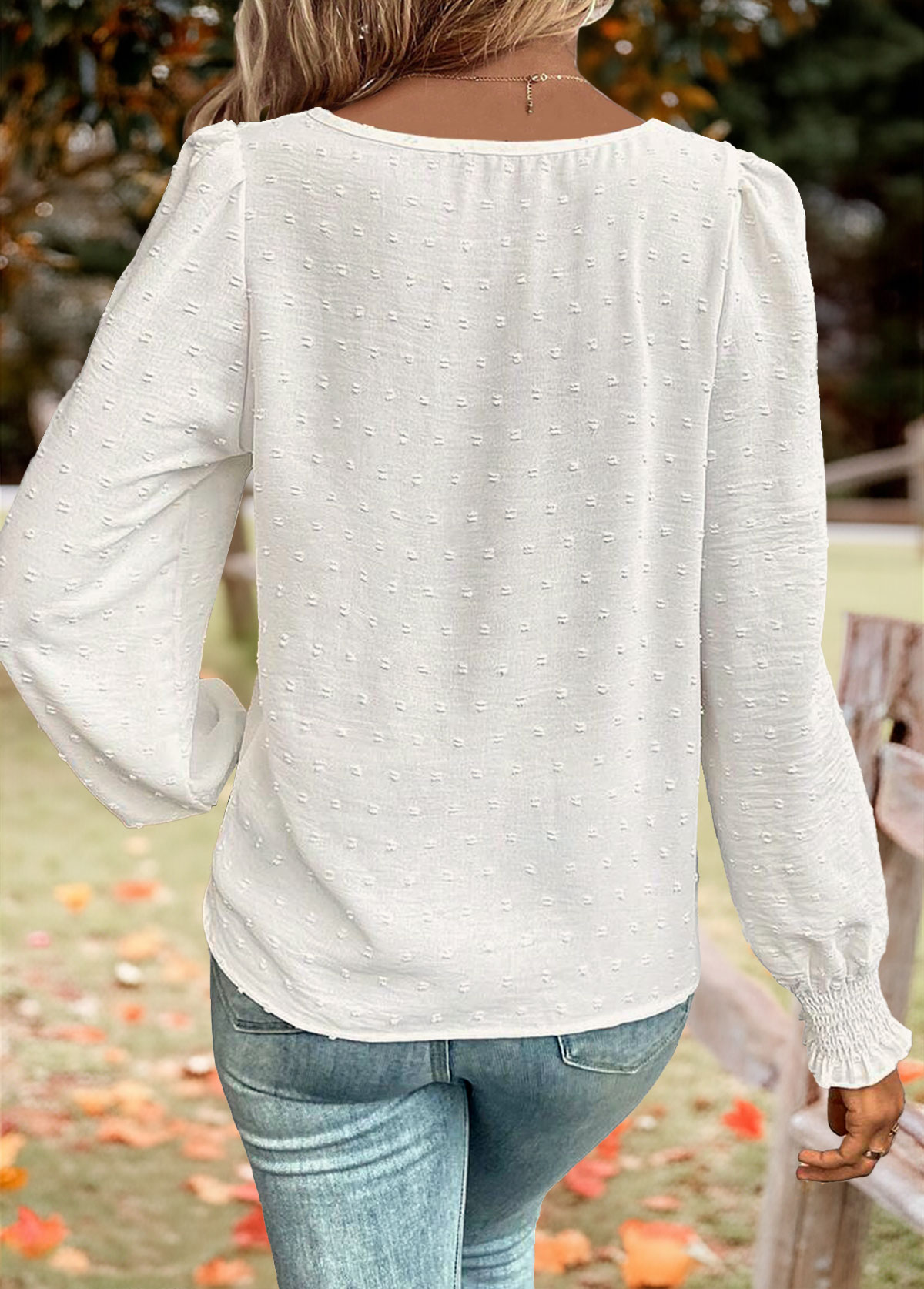 White Tummy Coverage Long Sleeve Round Neck Blouse | picture 