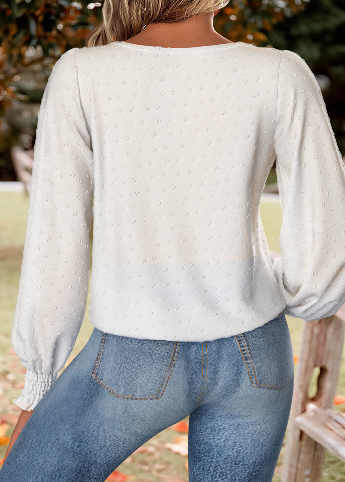 White Tummy Coverage Long Sleeve Round Neck Blouse | picture 