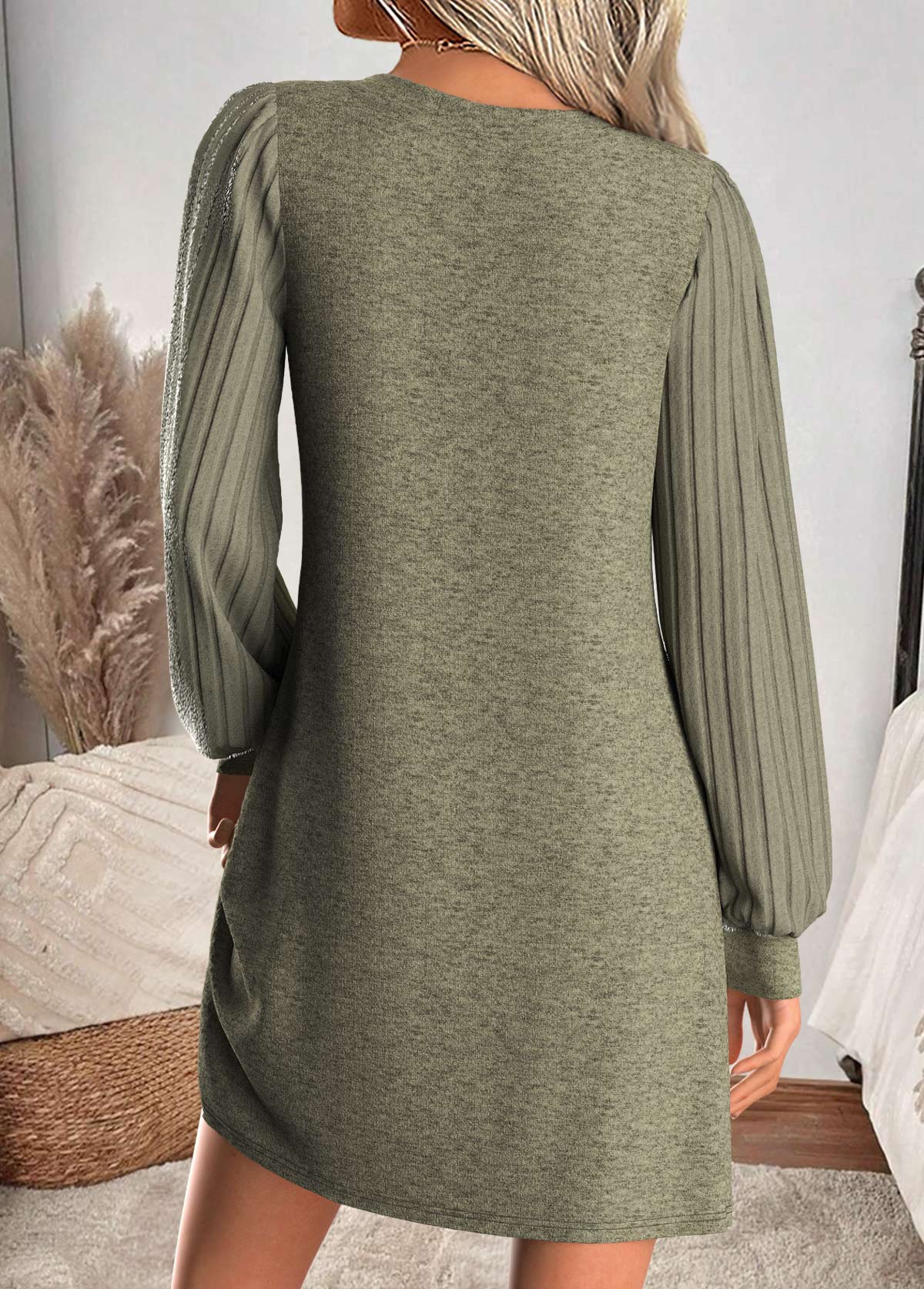 Sage Green Tummy Coverage Short Long Sleeve Dress | picture 