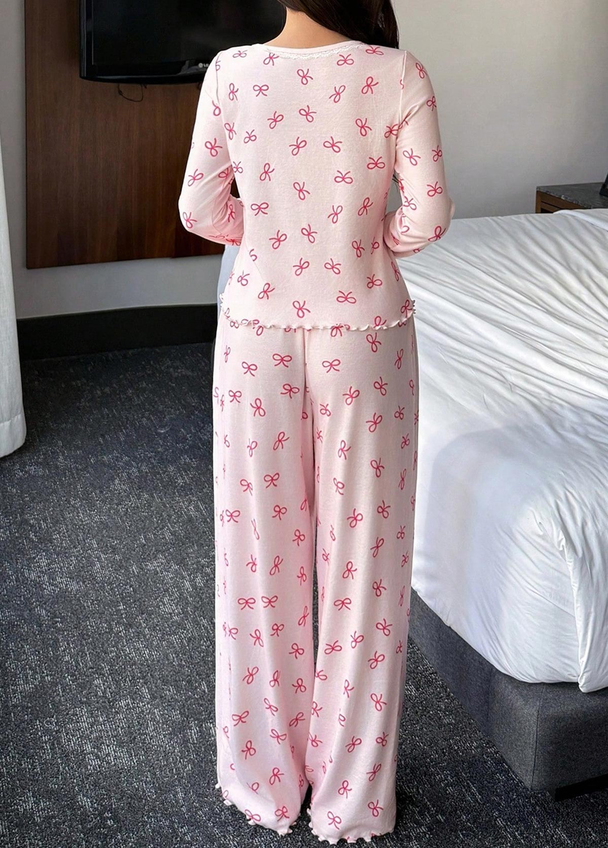 Pink Ditsy Floral Print Lounge Top and Pants | picture 