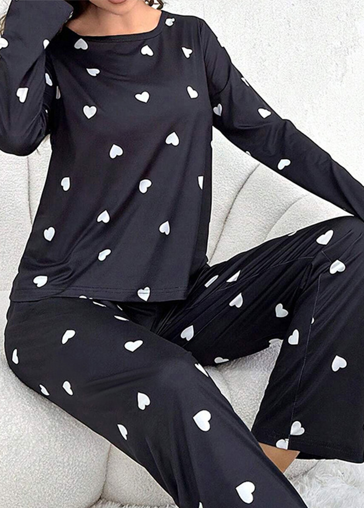 Black Heart Print Long Sleeve Lounge Top and Pants | picture 