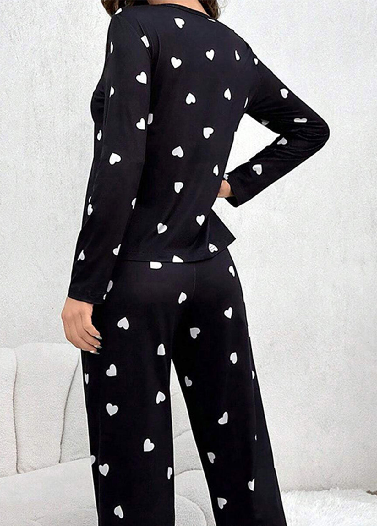 Black Heart Print Long Sleeve Lounge Top and Pants | picture 