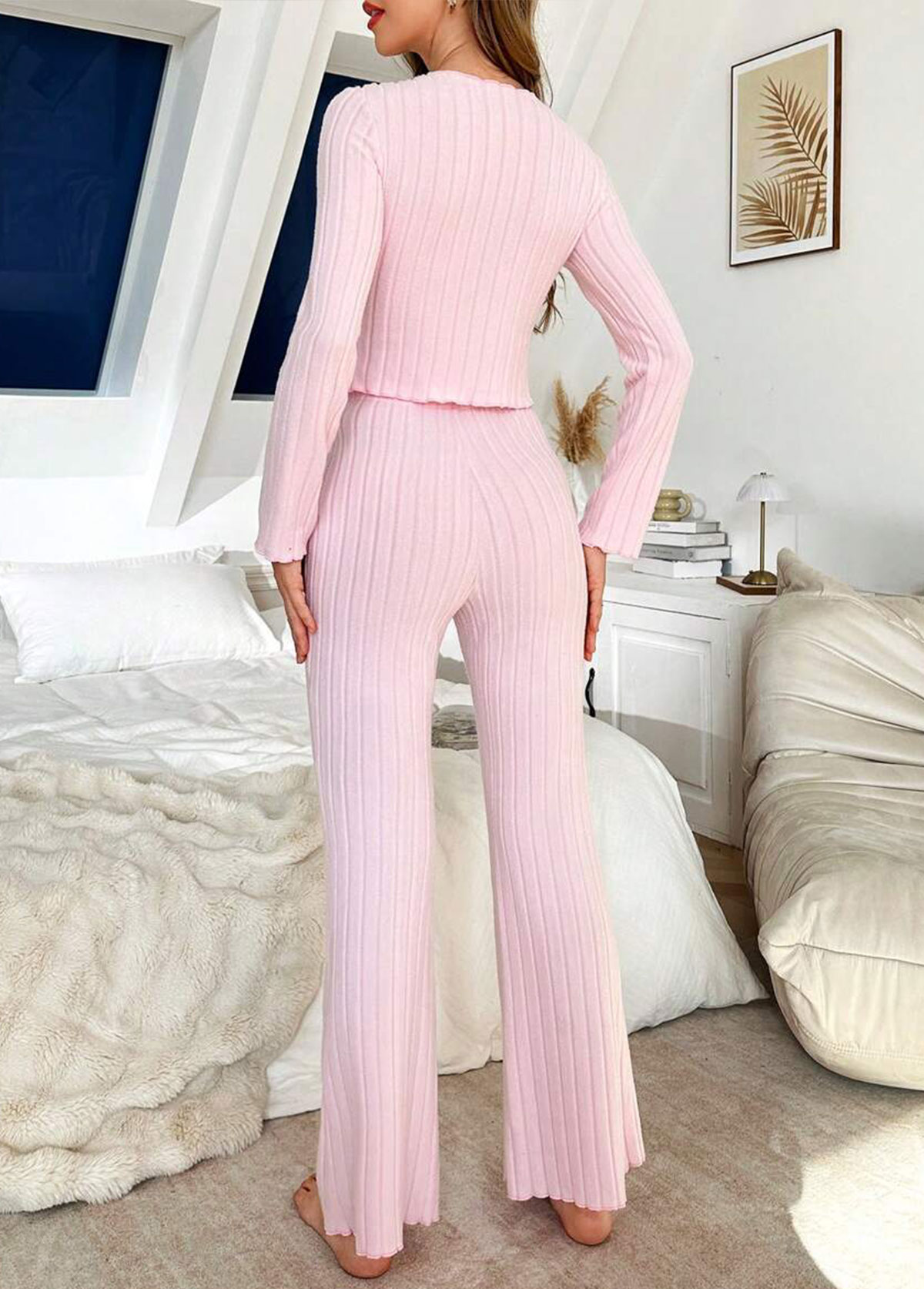 Pink Long Sleeve Lounge Top and Pants | picture 