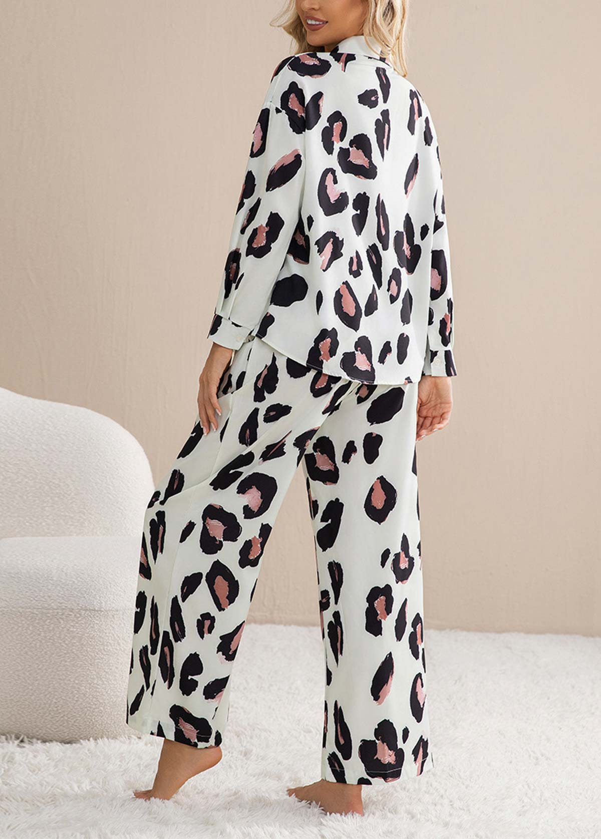 Light Coffee Leopard Long Sleeve Lounge Top and Pants | picture 