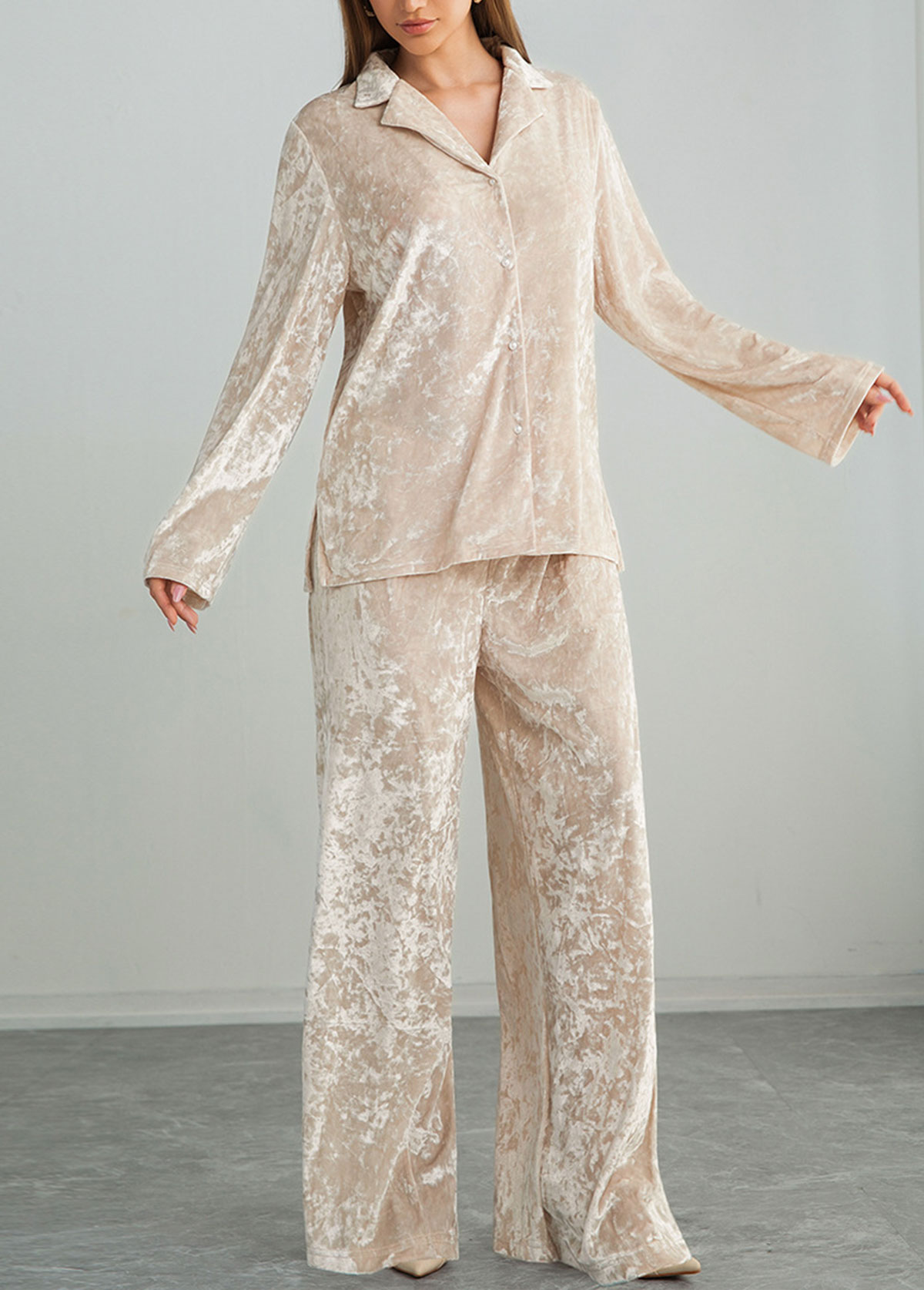 Champagne Long Sleeve Lounge Top and Pants | picture 