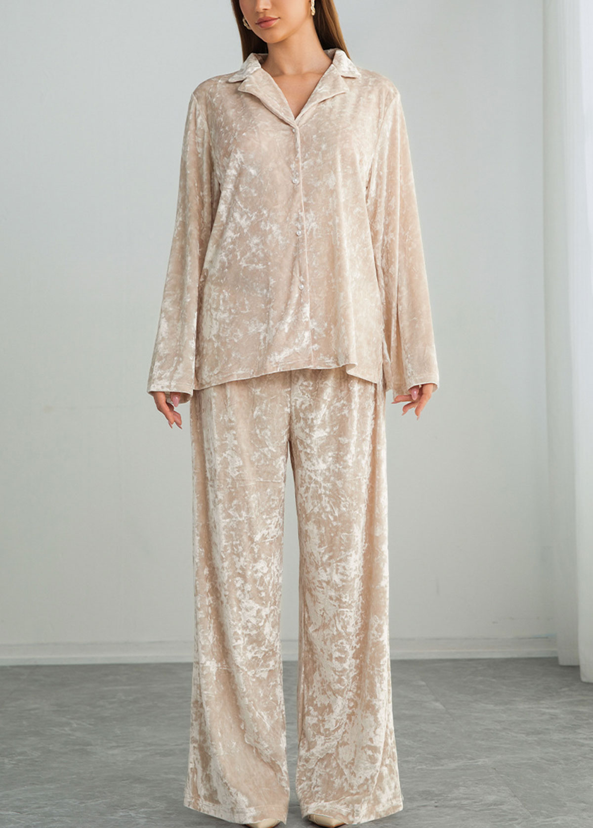 Champagne Long Sleeve Lounge Top and Pants | picture 