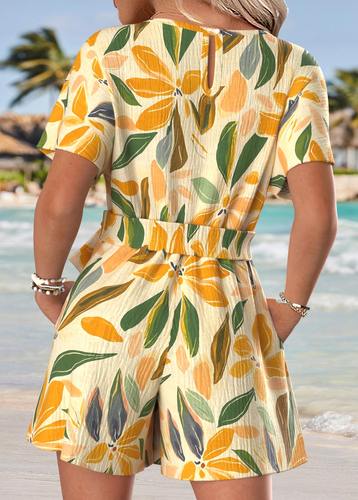 Multi Color Tummy Coverage Floral Print Short Belted Romper | picture 