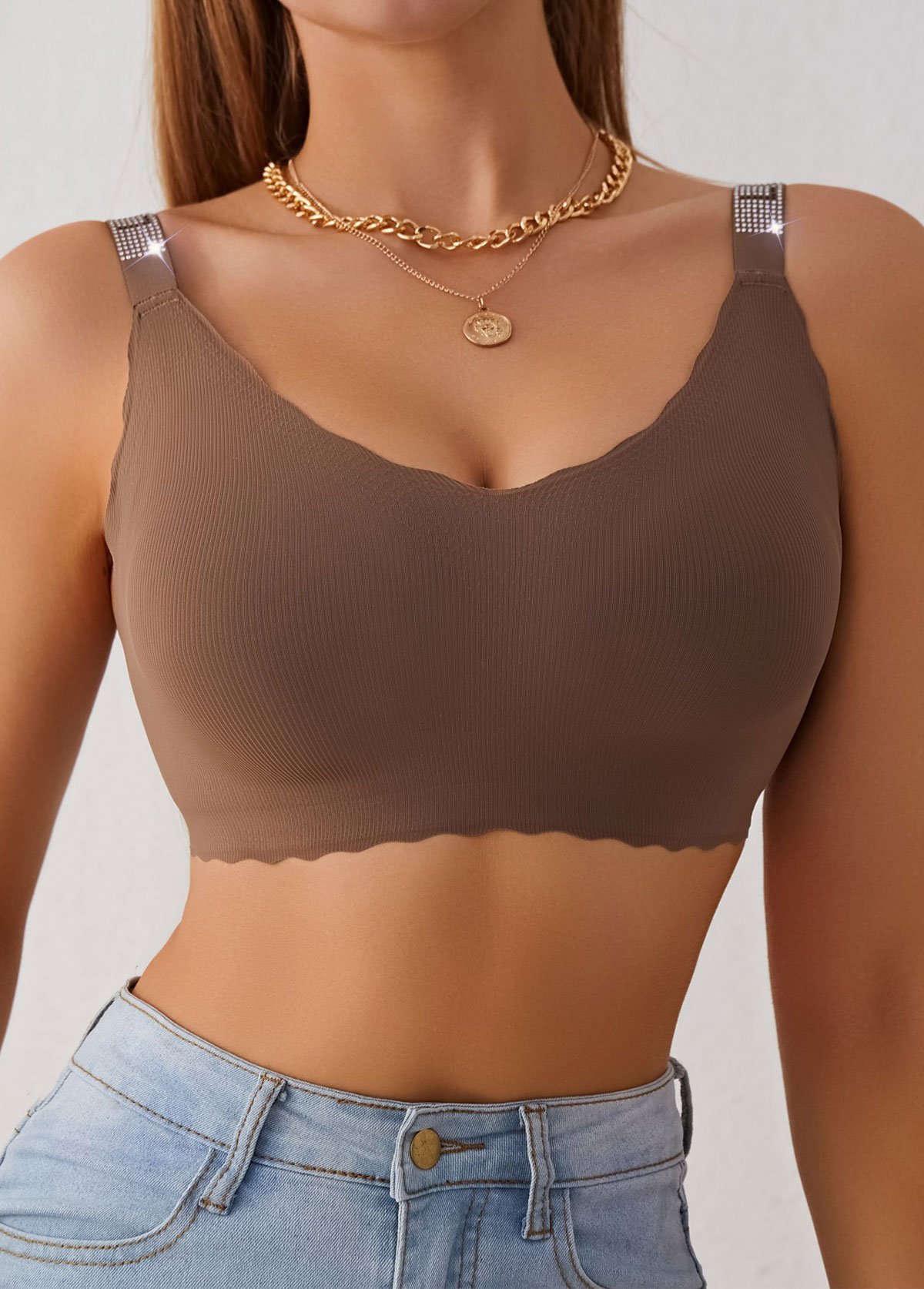 Dark Coffee Color Scoop Neck Bra | picture 