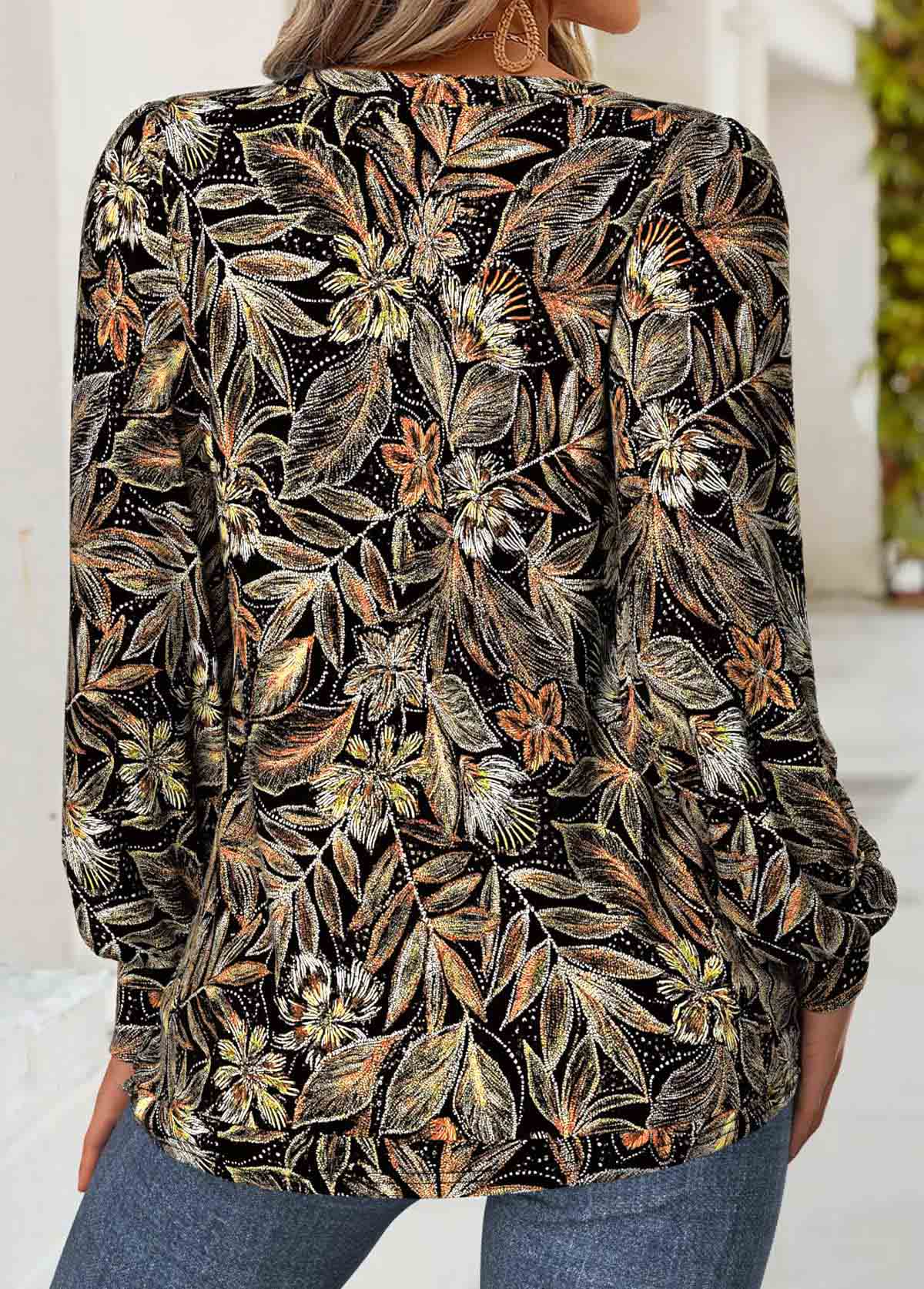 Black Tummy Coverage Floral Print Long Sleeve T Shirt | picture 