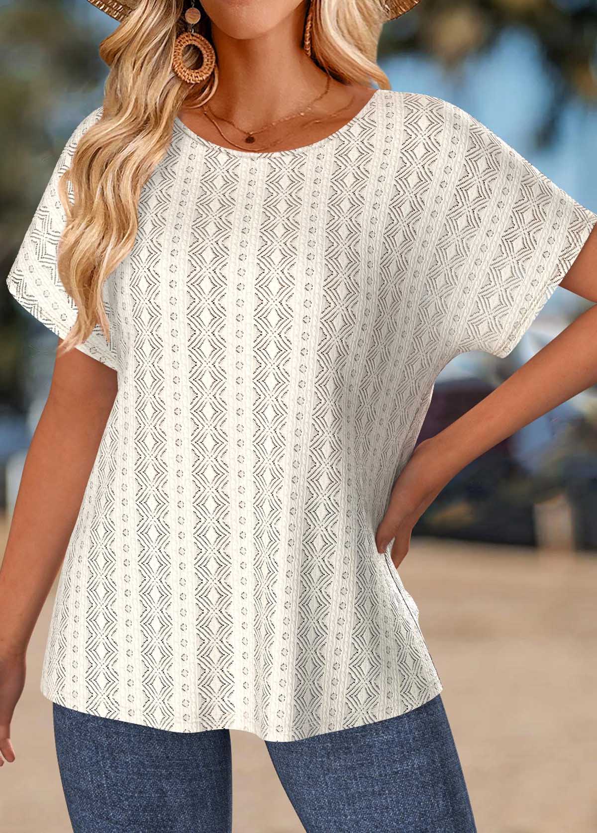 Beige Tummy Coverage Short Sleeve Round Neck T Shirt | picture 