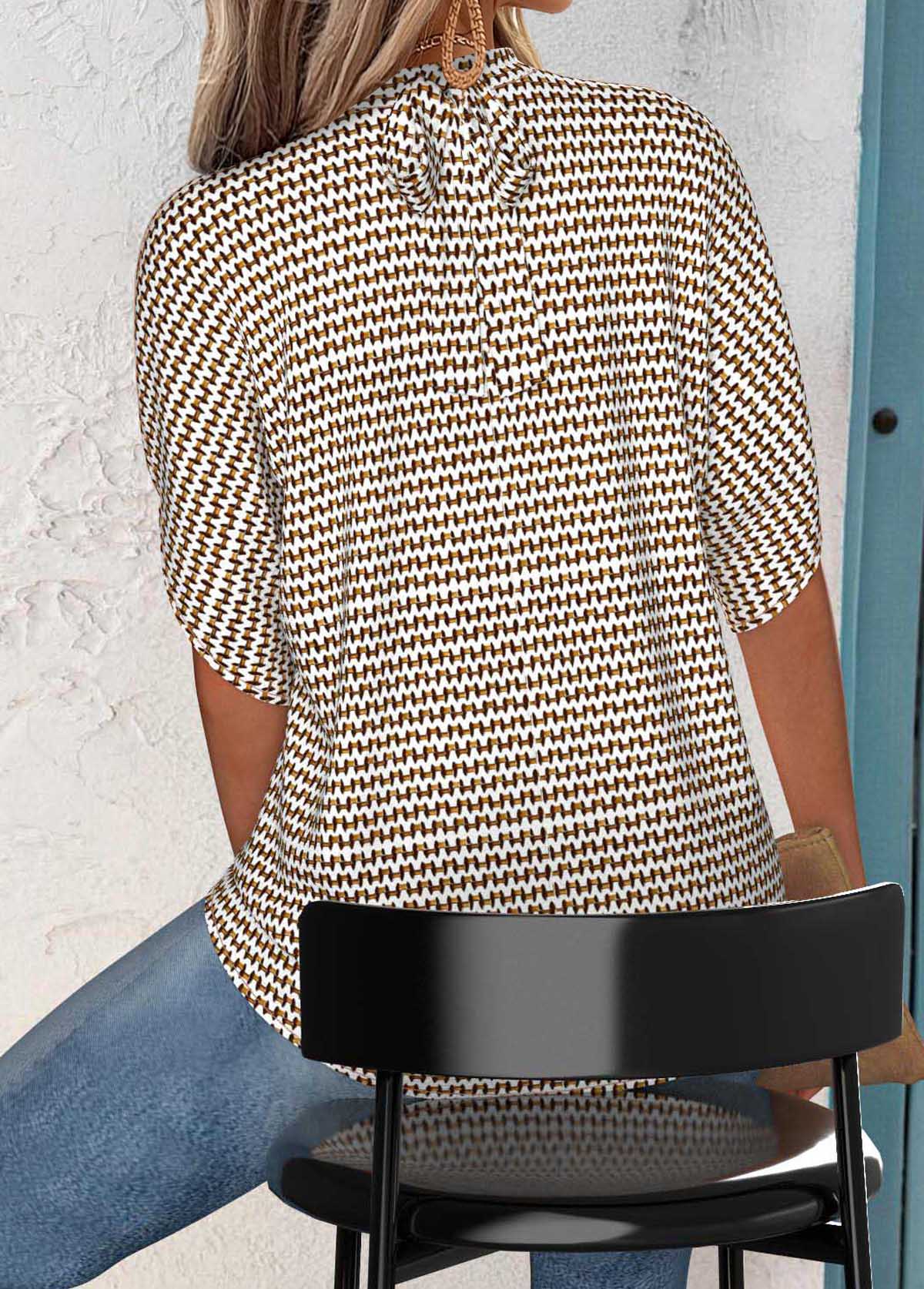 Multi Color Tummy Coverage Geometric Print Half Sleeve Blouse | picture 