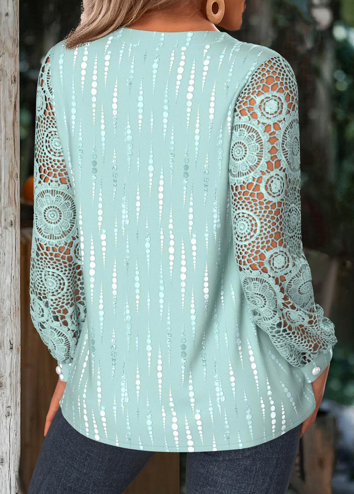 Mint Green Tummy Coverage Geometric Print Long Sleeve Shirt | picture 