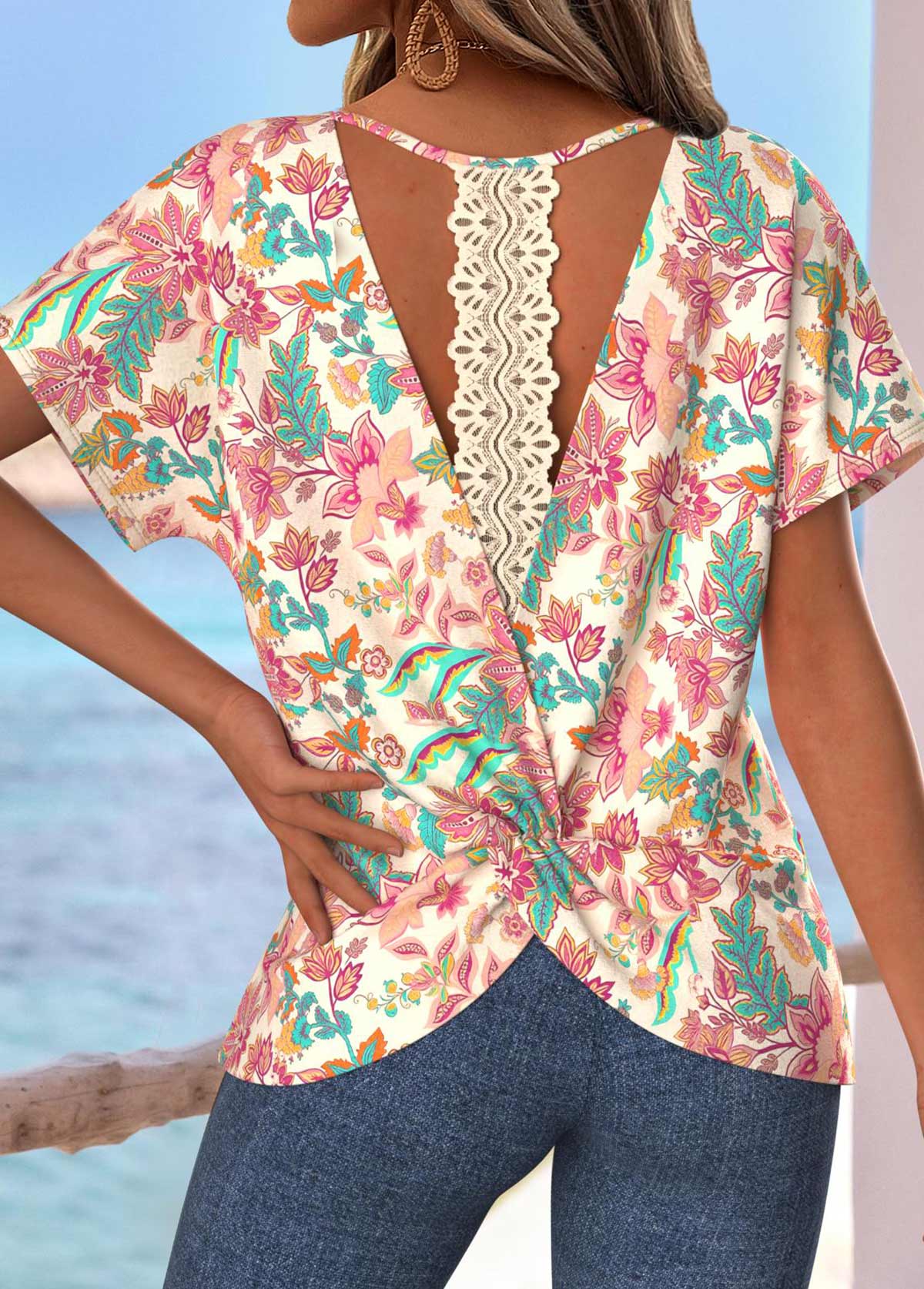 Multi Color Tummy Coverage Tribal Print T Shirt | picture 