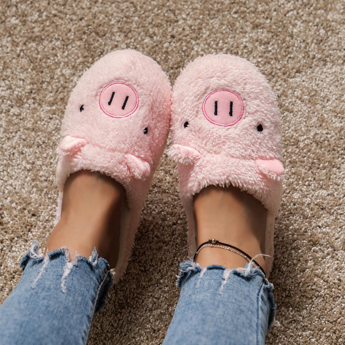 Pink Animal Print Closed Toe Falt Slippers | picture 