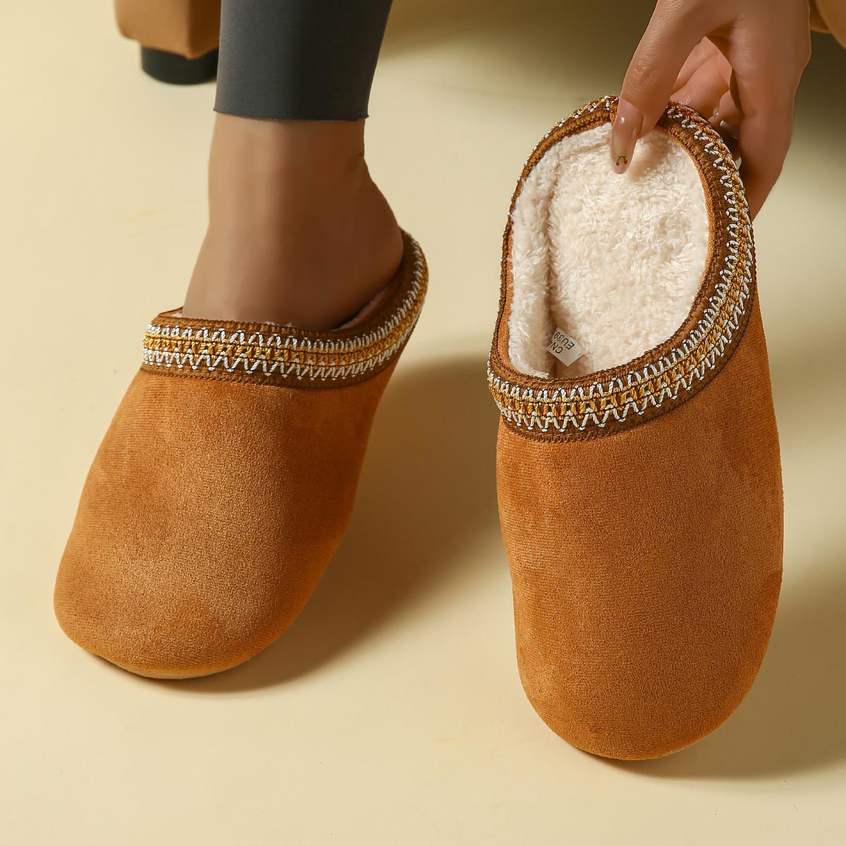 Dark Camel Closed Toe Falt Slippers | picture 