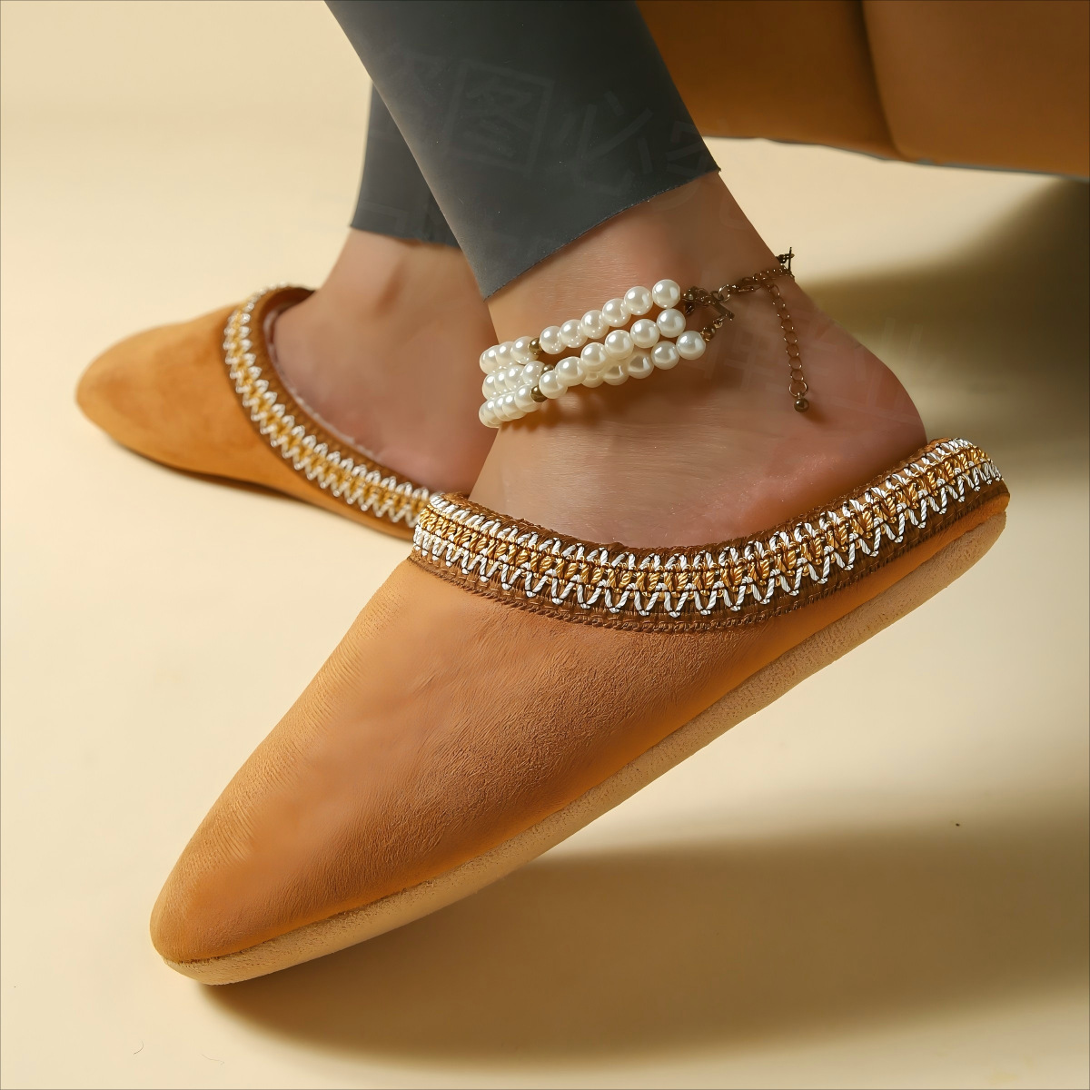 Dark Camel Closed Toe Falt Slippers | picture 