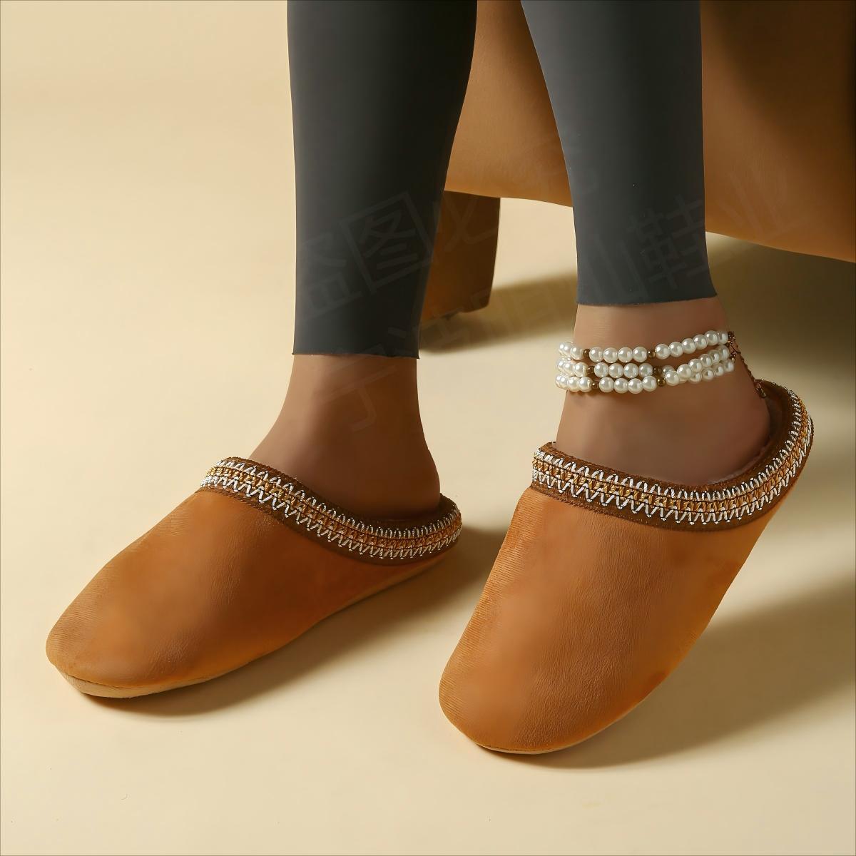 Dark Camel Closed Toe Falt Slippers | picture 