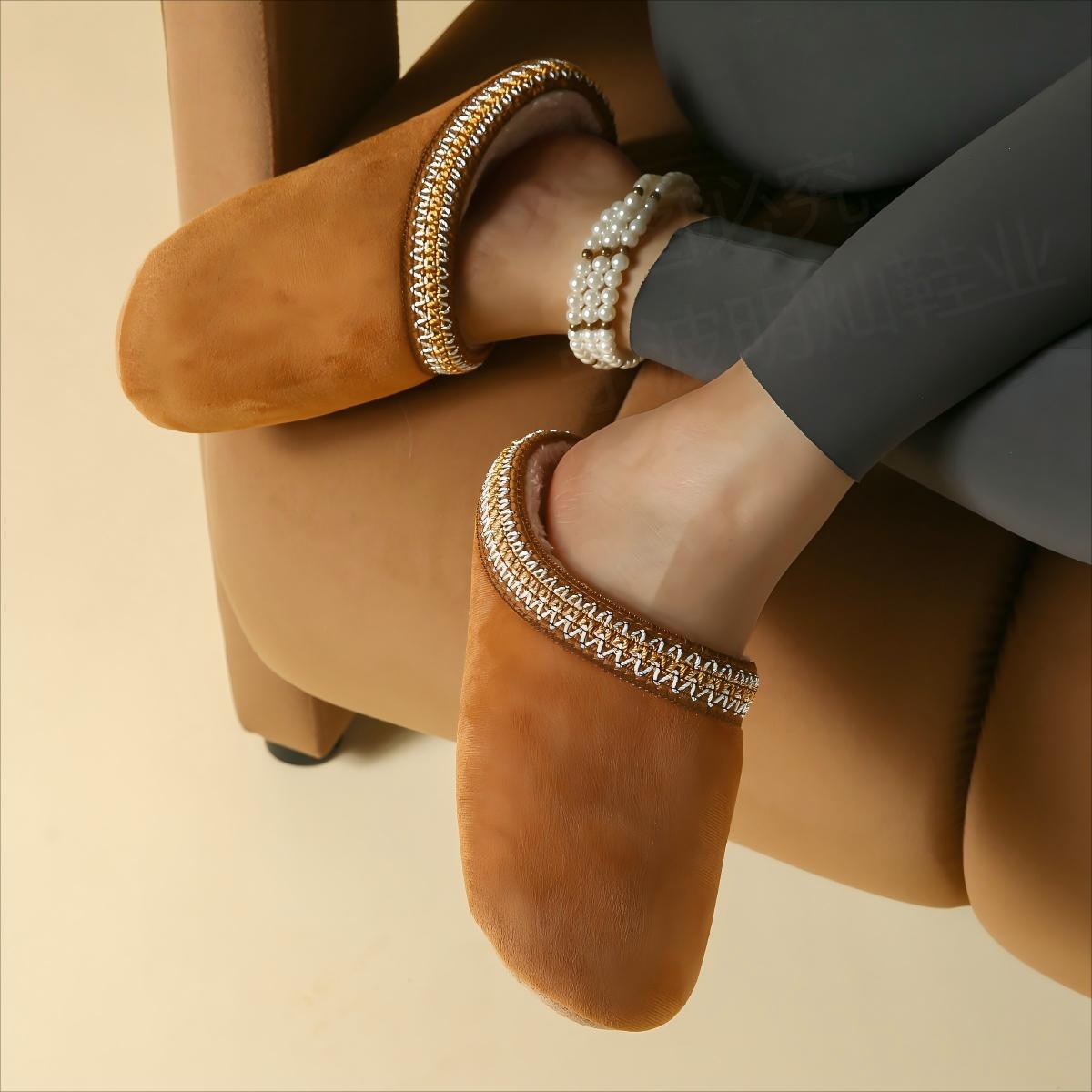 Dark Camel Closed Toe Falt Slippers | picture 