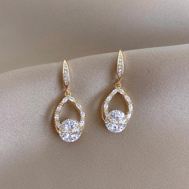 Golden Rhinestone Teardrop Design Metal Earrings | picture 