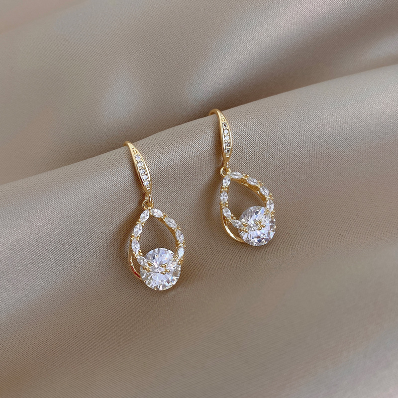 Golden Rhinestone Teardrop Design Metal Earrings | picture 