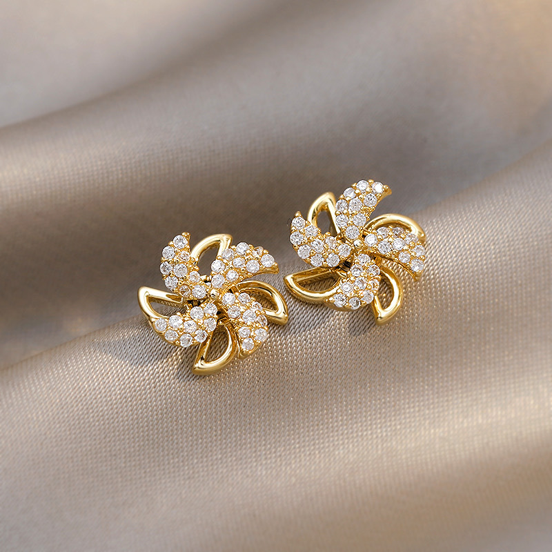 Golden Color Alloy Detail Rhinestone Earrings | picture 