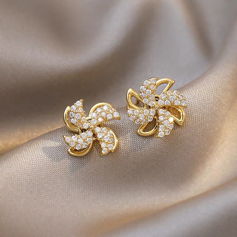 Golden Color Alloy Detail Rhinestone Earrings | picture 