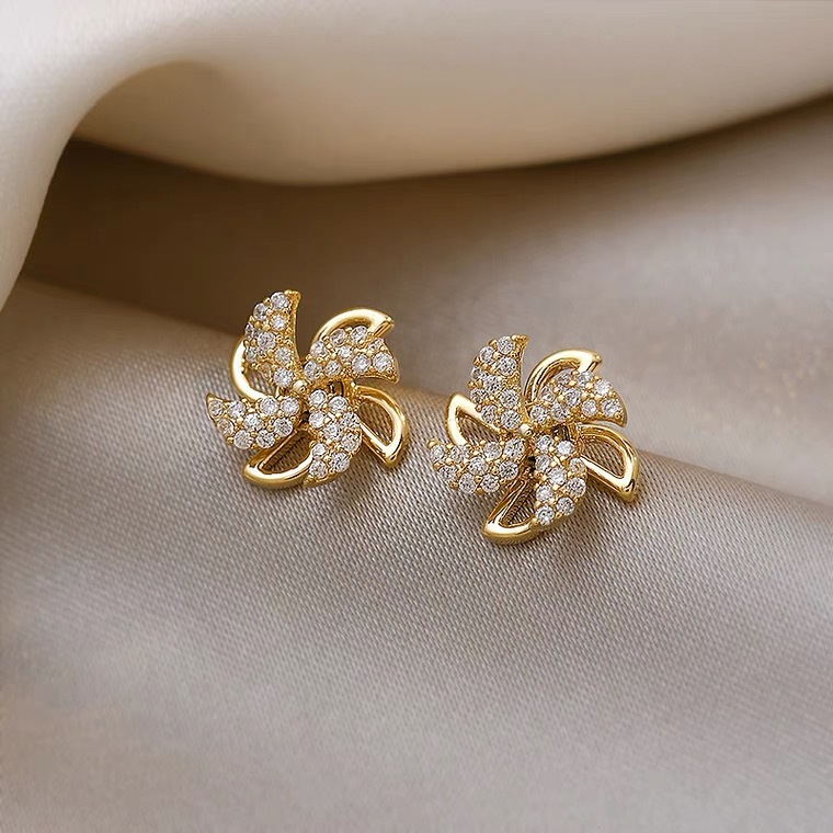 Golden Color Alloy Detail Rhinestone Earrings | picture 