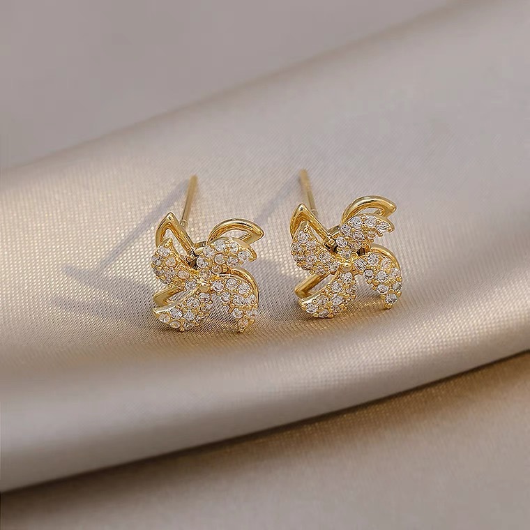 Golden Color Alloy Detail Rhinestone Earrings | picture 
