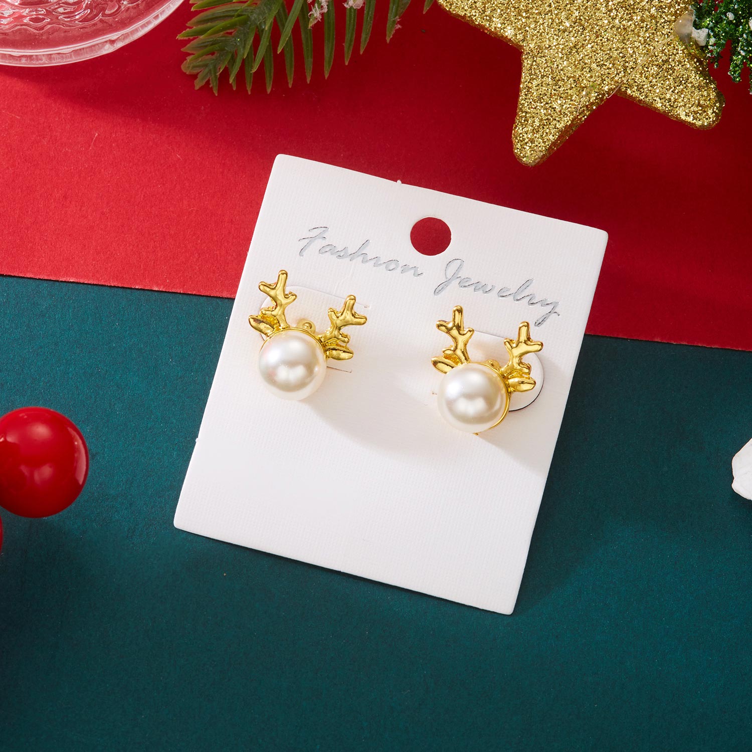 Christmas Golden Reindeer Alloy Detail Earrings | picture 