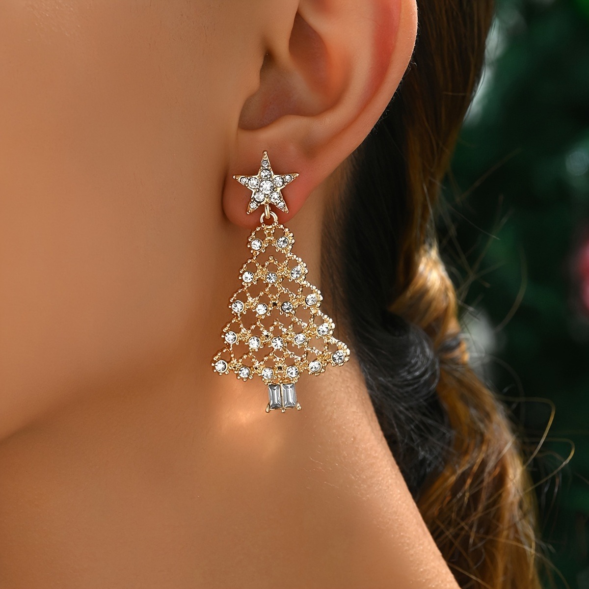 Christmas Tree Golden Star Alloy Earrings | picture 