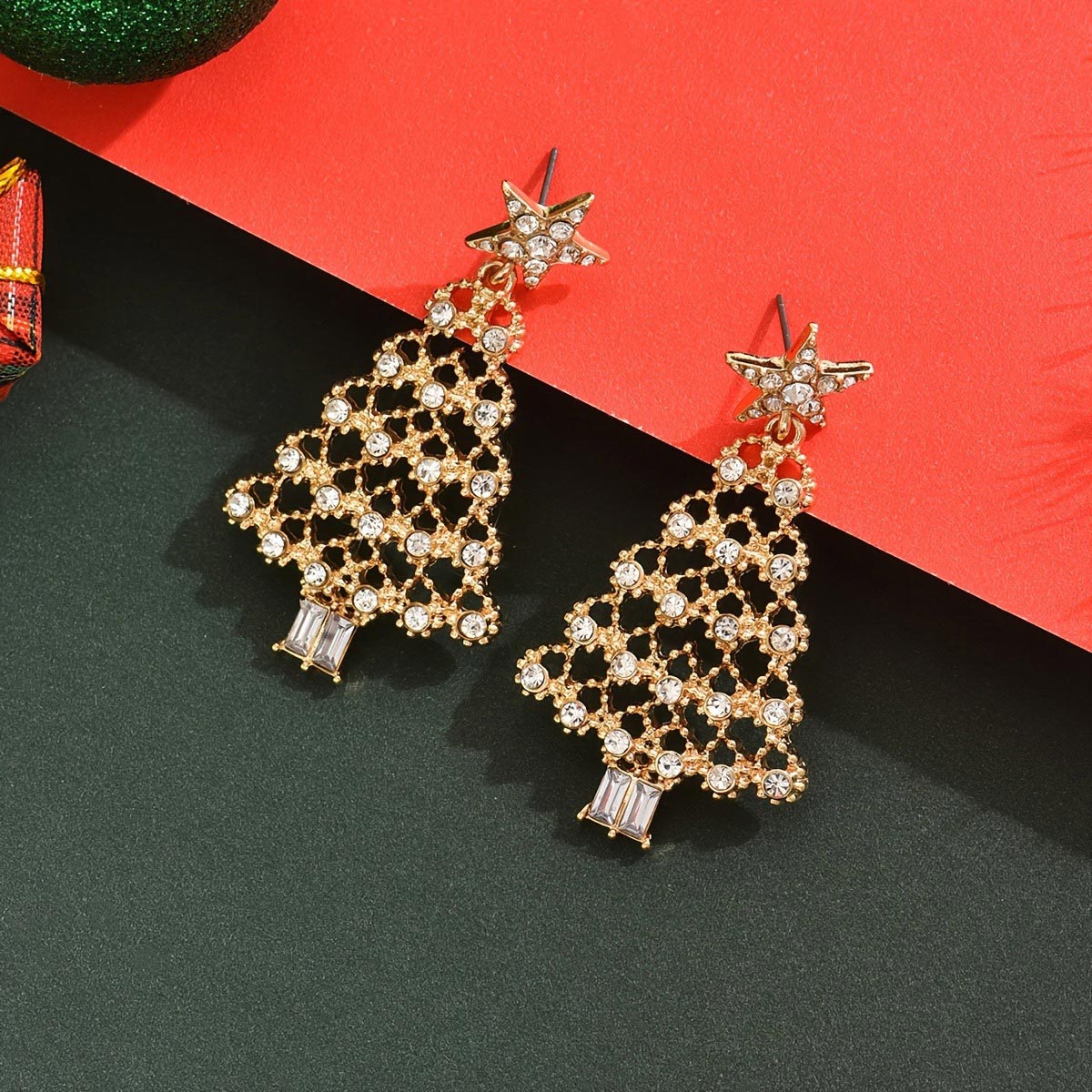 Christmas Tree Golden Star Alloy Earrings | picture 