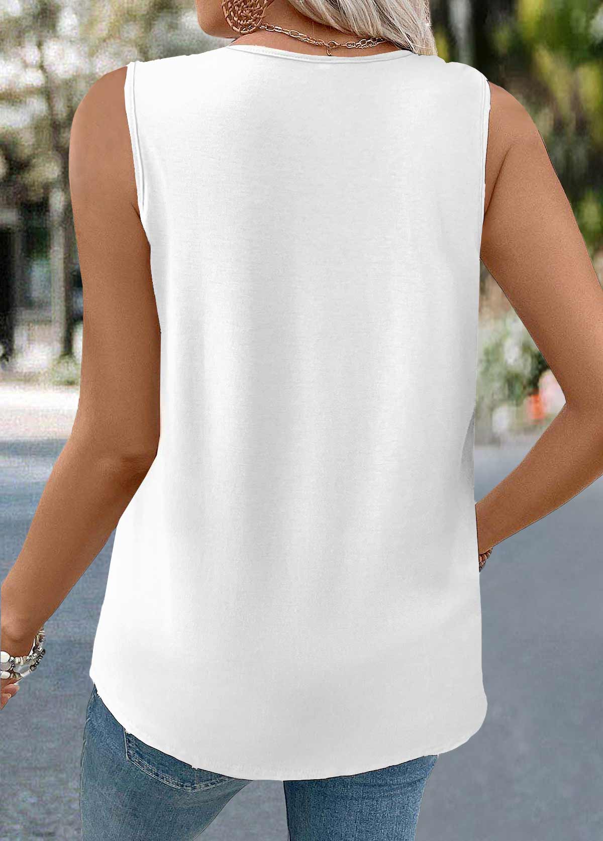 White Sleeveless V Neck Tank Top | picture 