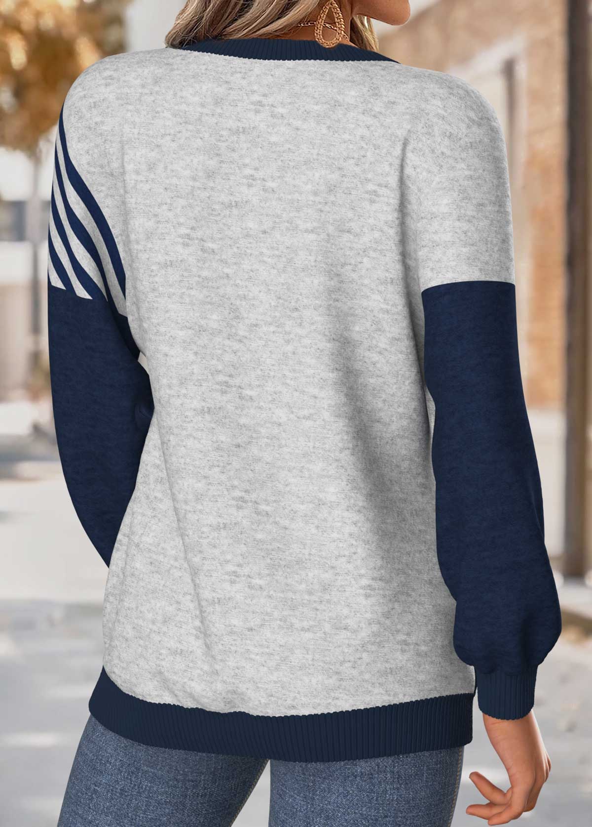 Navy Tummy Coverage Striped Long Sleeve Round Neck Sweatshirt | picture 