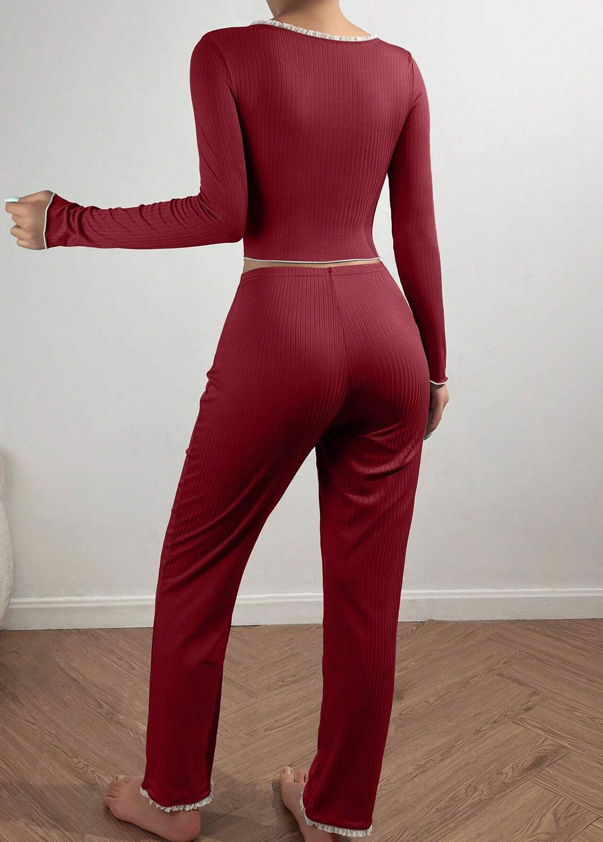 Wine Red Long Sleeve Lounge Top and Pants | picture 