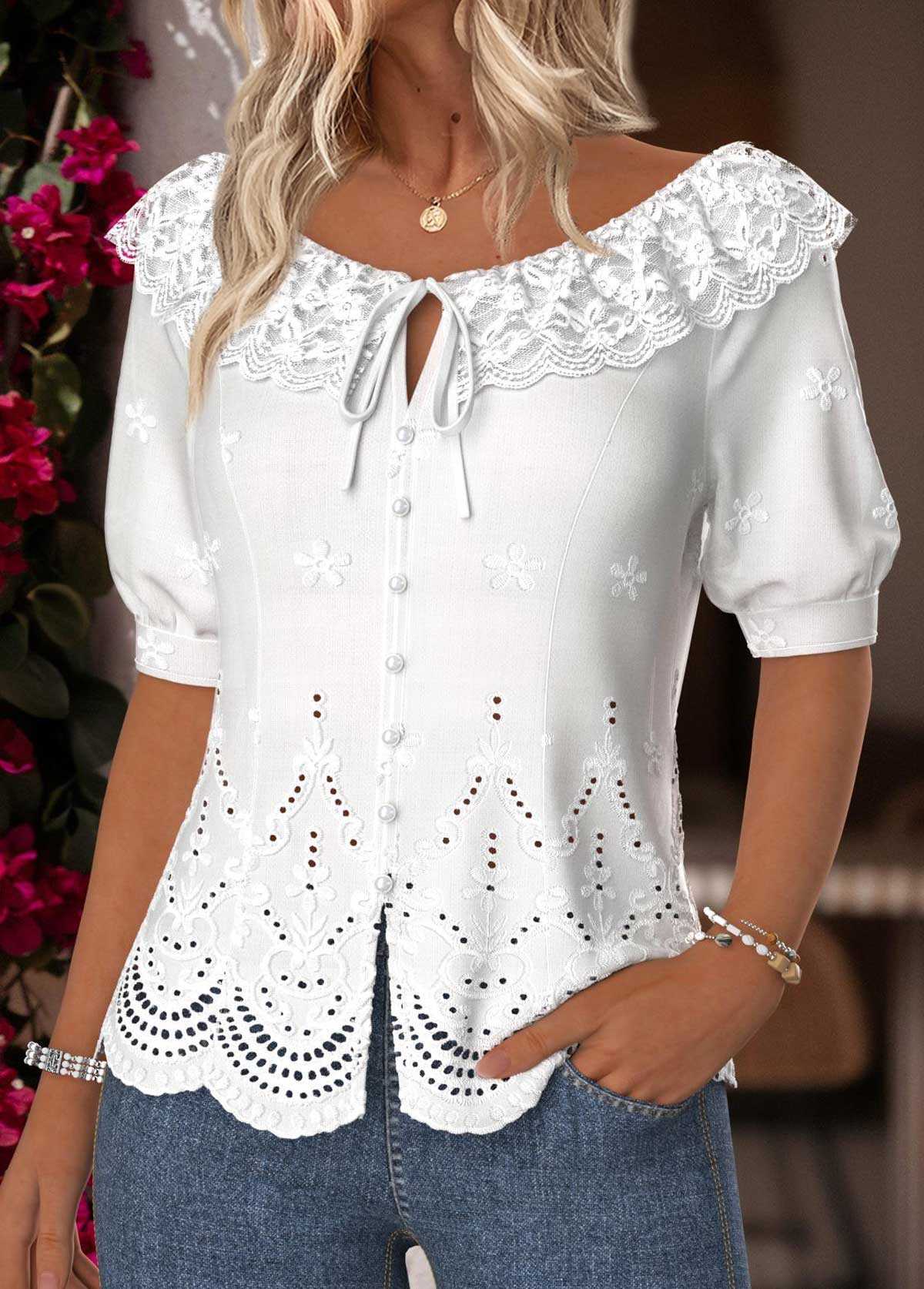 Raw White Tummy Coverage Short Sleeve Round Neck Blouse | picture 