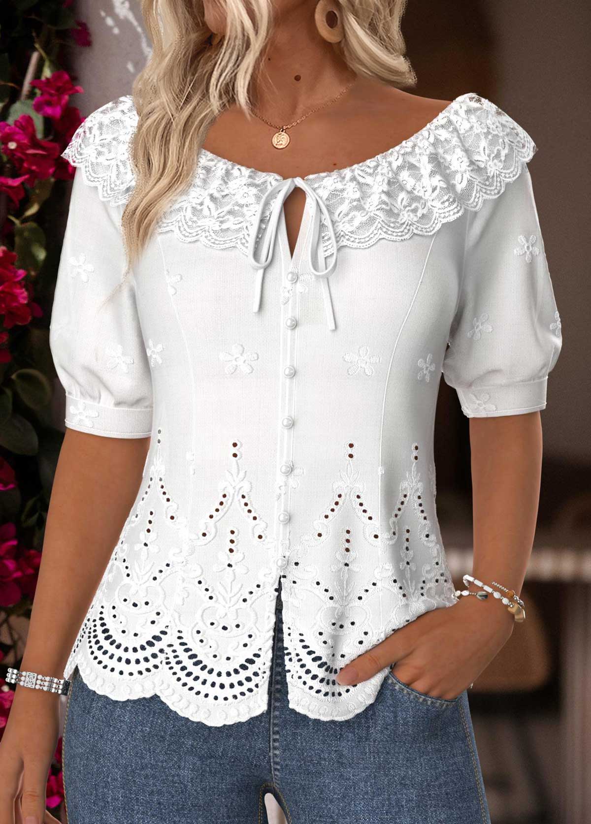 Raw White Tummy Coverage Short Sleeve Round Neck Blouse | picture 