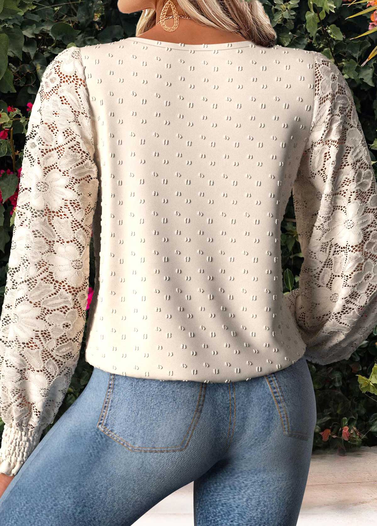 Beige Tummy Coverage Long Sleeve Round Neck Blouse | picture 