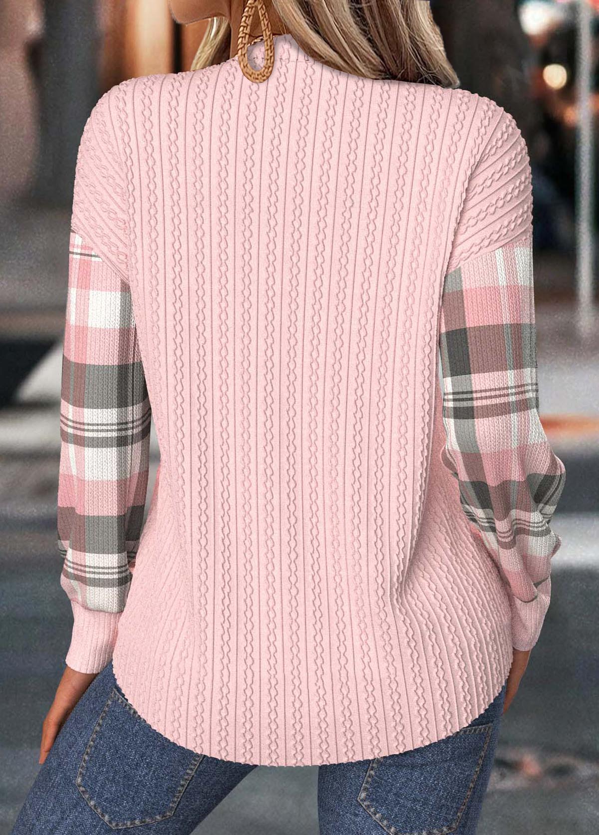Light Pink Tummy Coverage Plaid Long Sleeve Sweatshirt | picture 
