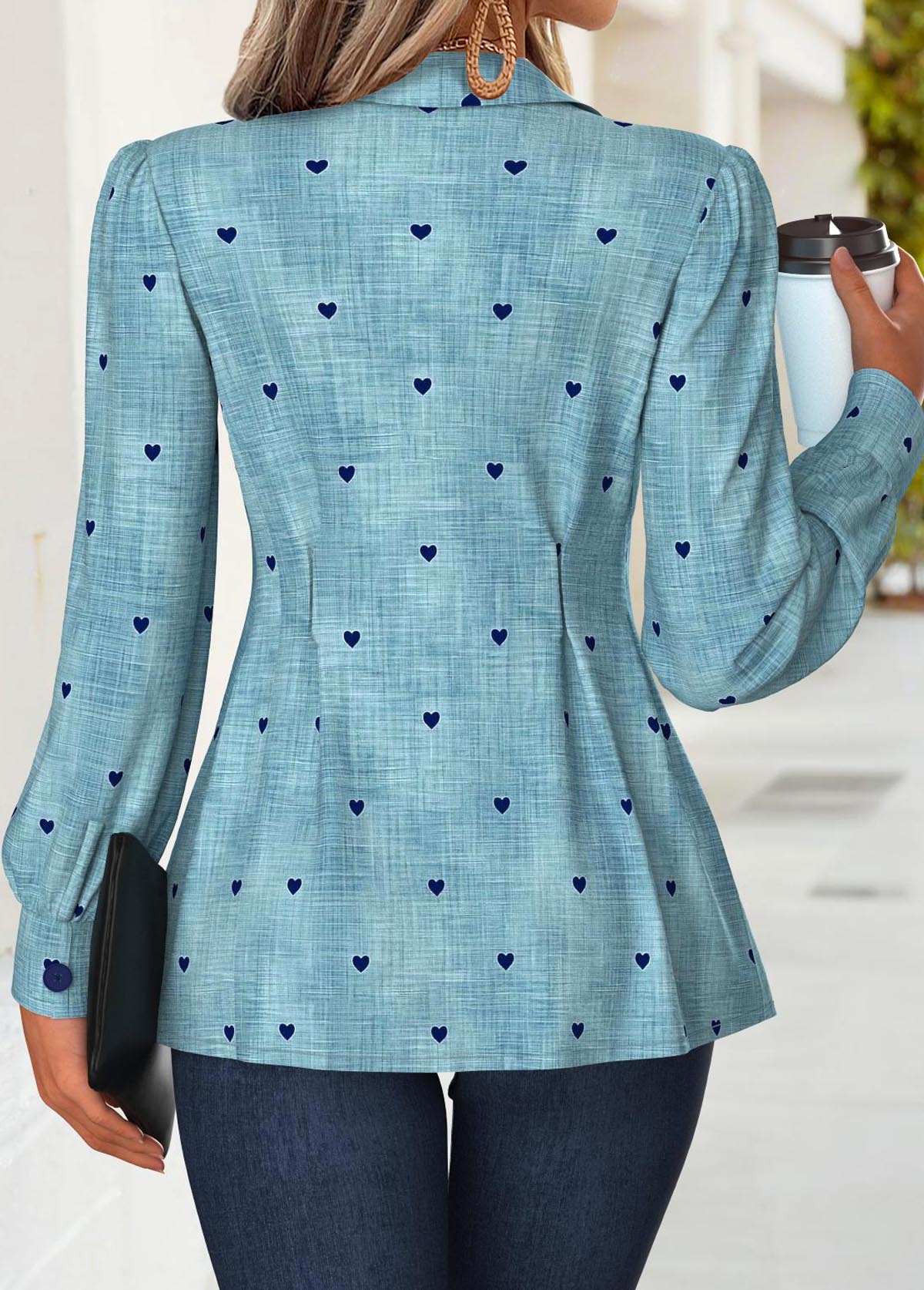Denim Blue Peplum Denim-effect Print Long Sleeve Shirt | picture 