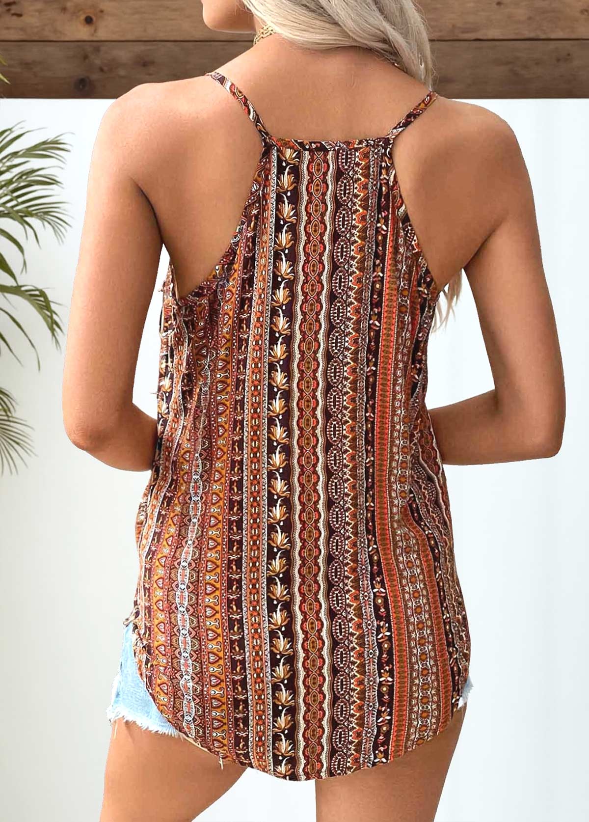 Multi Color Tummy Coverage Tribal Print Strappy Camisole Top | picture 