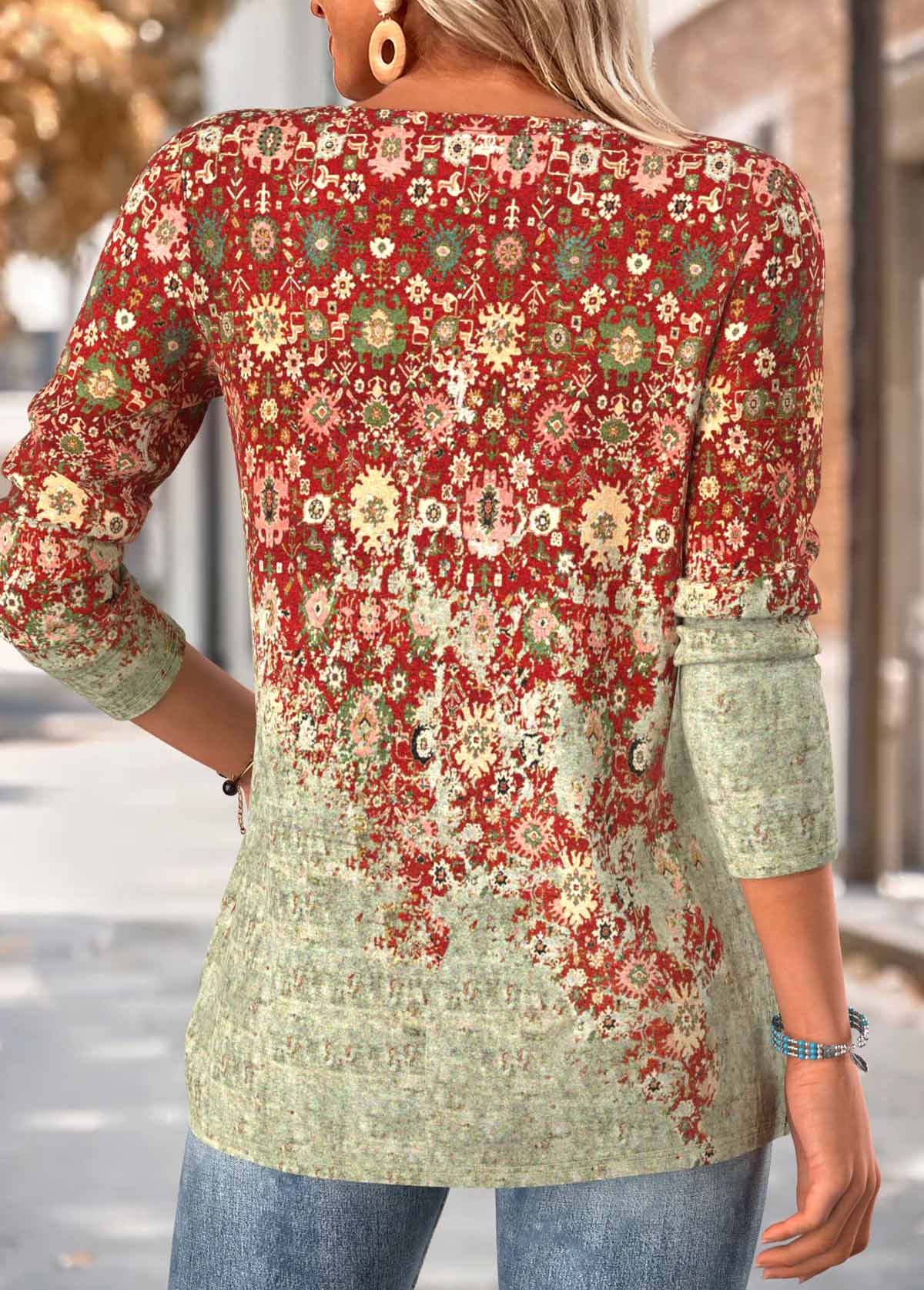 Multi Color Tummy Coverage Tribal Print T Shirt | picture 