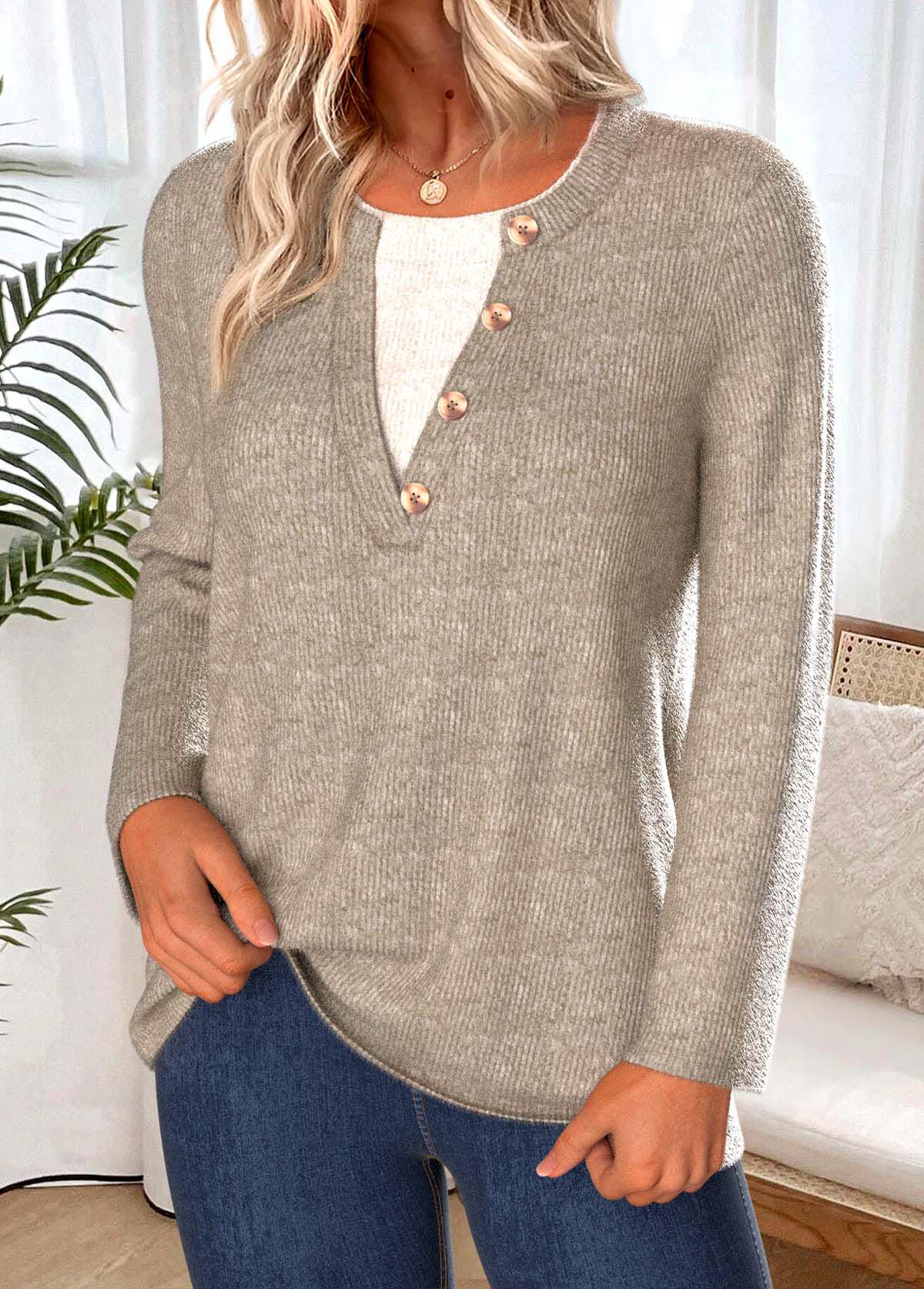 Gray Brown Tummy Coverage Long Sleeve T Shirt | picture 