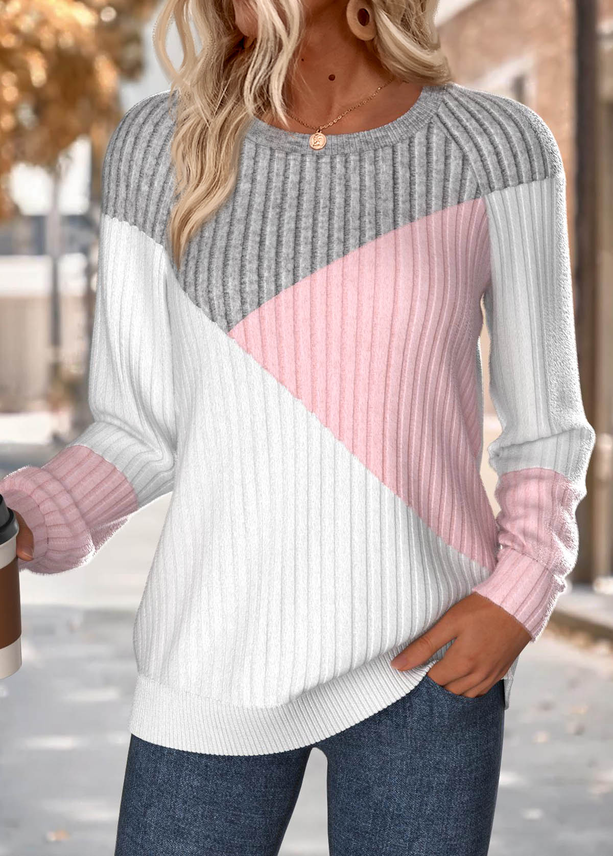 Multi Color Tummy Coverage Long Sleeve Round Neck Sweatshirt | picture 