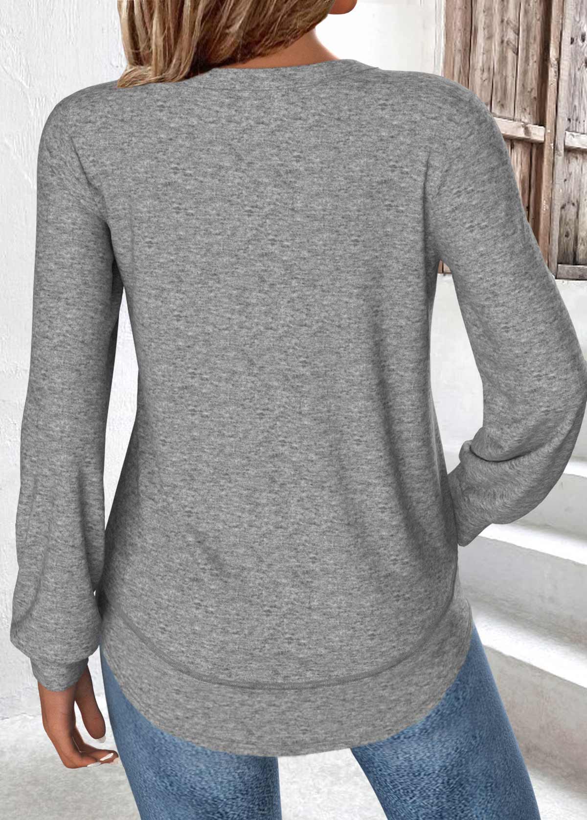 Grey Curved Hem Long Sleeve T Shirt | picture 