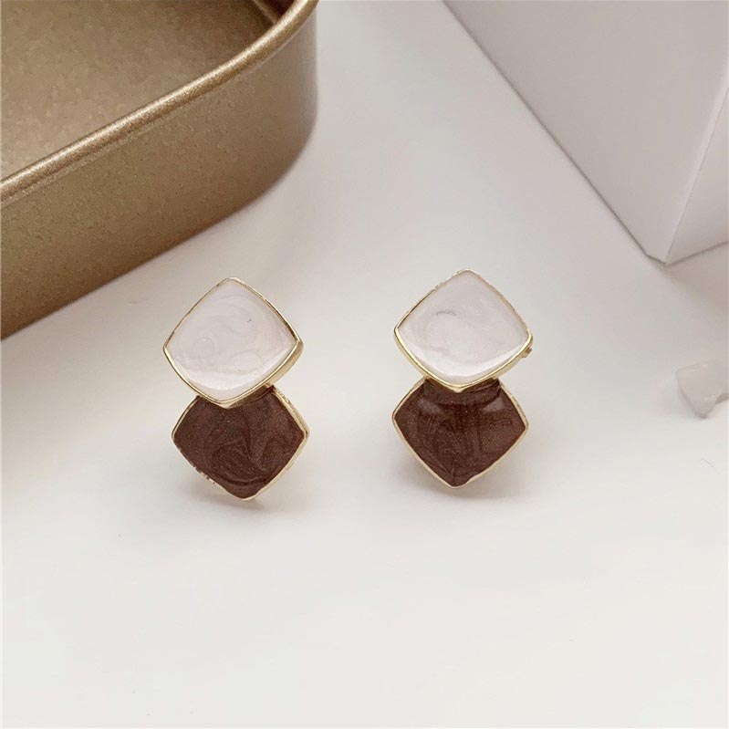 Dark Coffee Square Alloy Detail Earrings | picture 