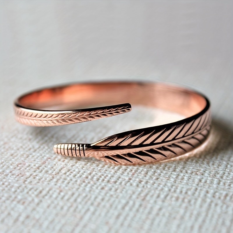 Rose Gold Leaf Design Copper Bangle | picture 
