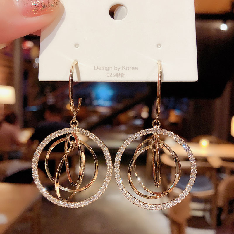 Golden Color Round Alloy Detail Earrings | picture 